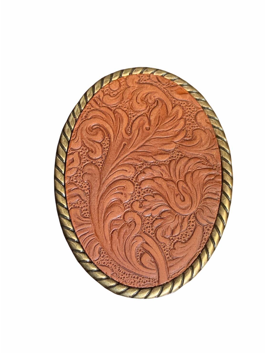 Light Brown Embossed Leather Belt Buckle