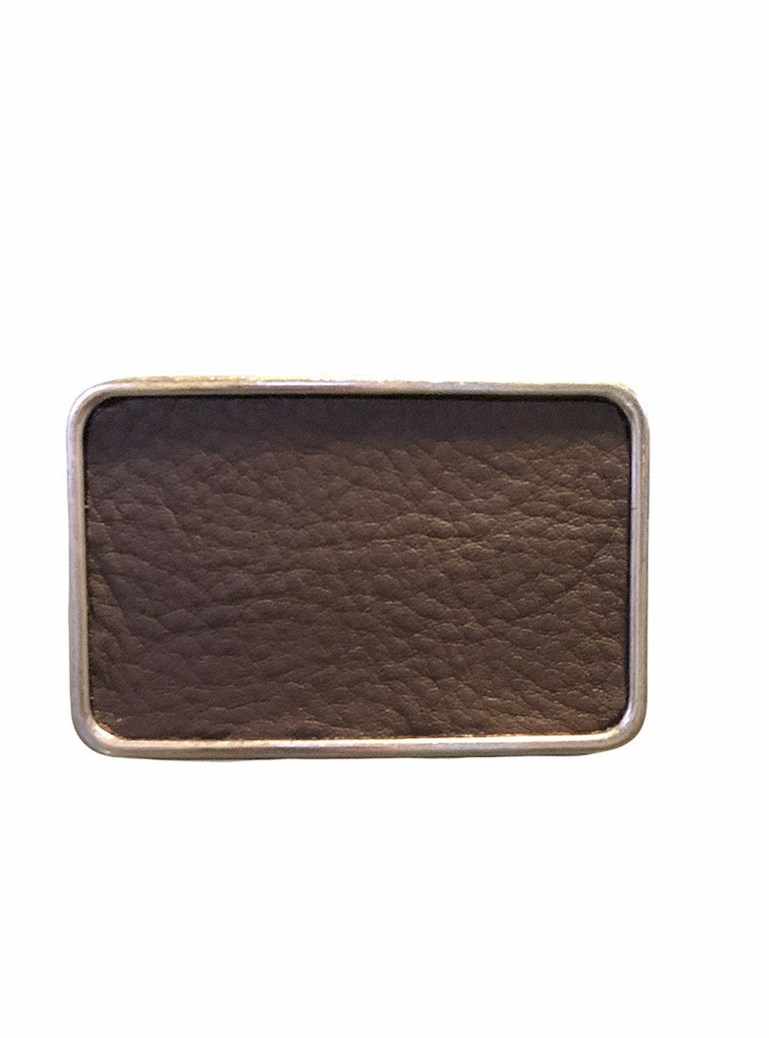 Rectangular Pebbled Leather Belt Buckle in Brown