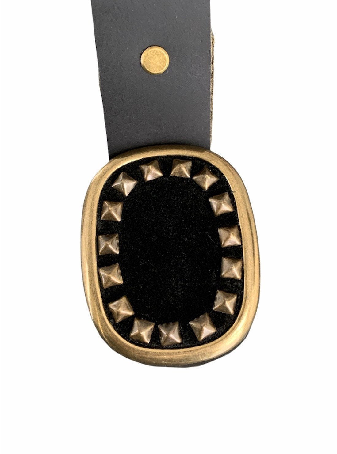 Black Suede with Antique Brass Studs Belt Buckle