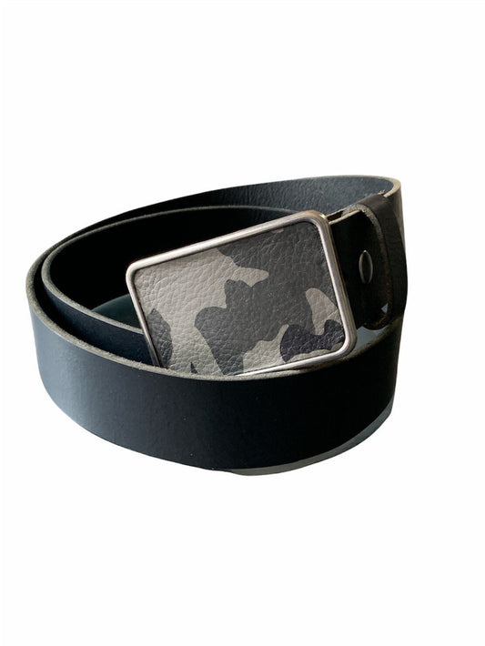 Gray Camouflage Leather Belt Buckle