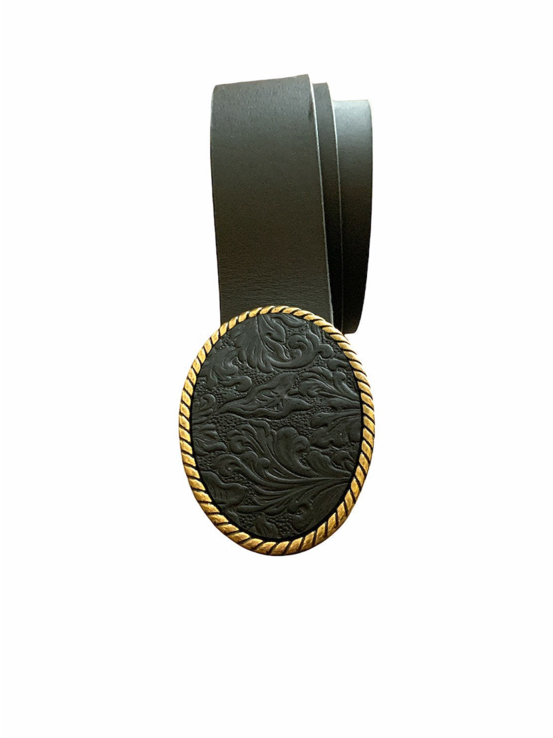 Black Embossed Leather Belt Buckle