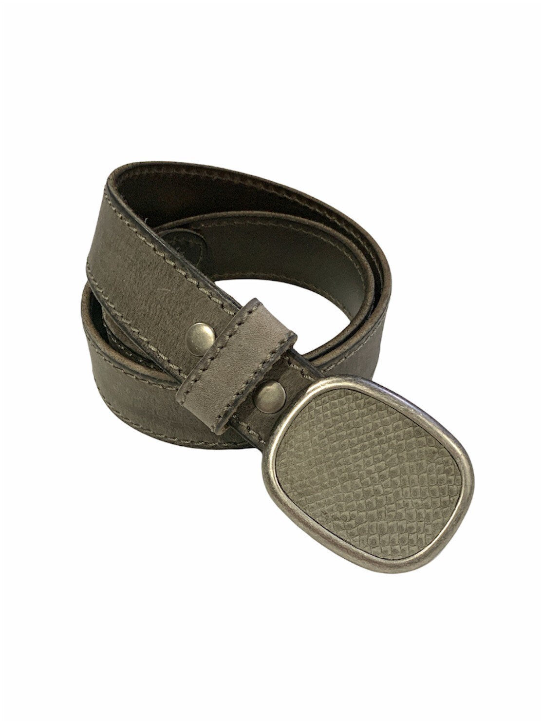 Snakeskin Print Gray Leather Belt Buckle