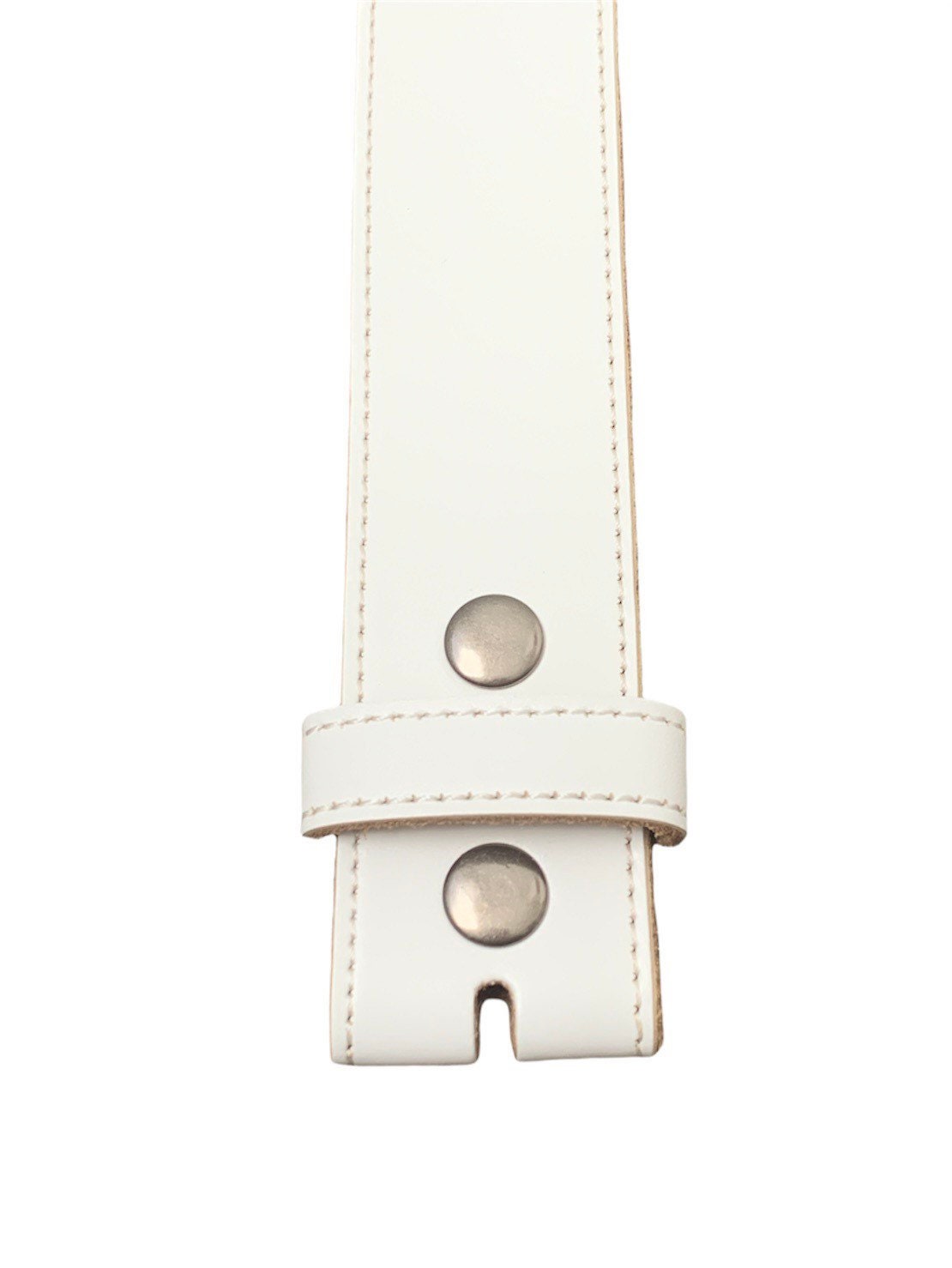 White Stitched Leather Belt Strap