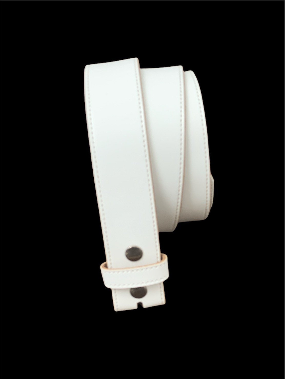 White Stitched Leather Belt Strap