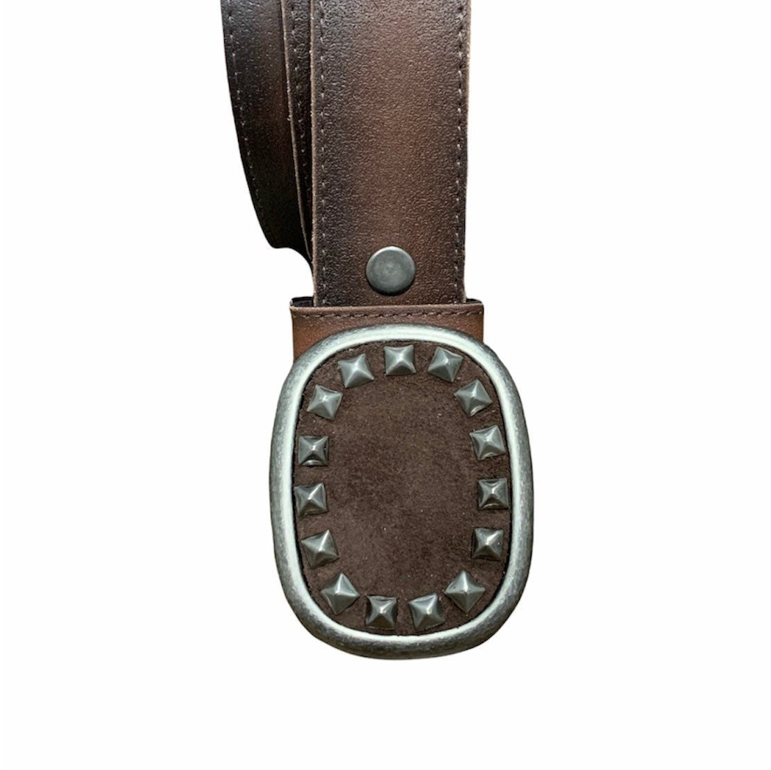 Studded Dark Brown Suede Belt Buckle