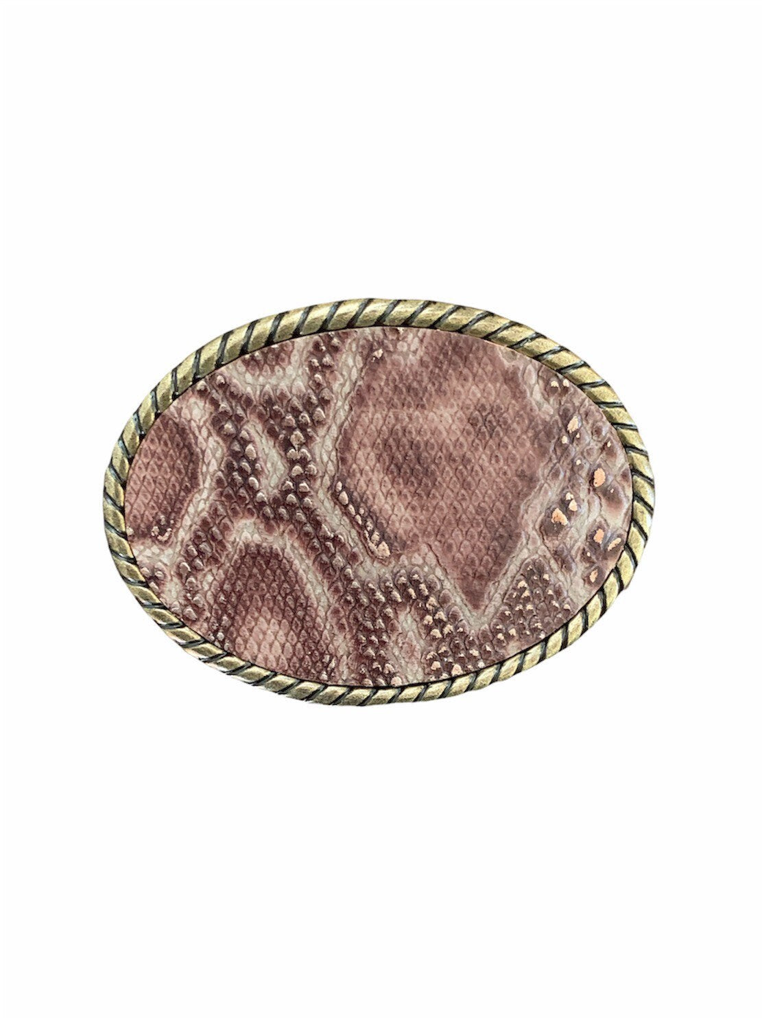 Python Printed Leather Belt Buckle in Bronze