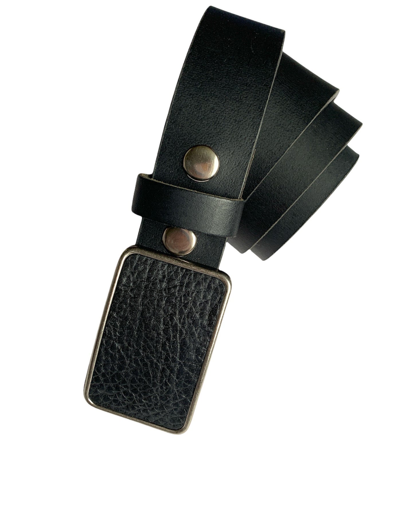 Black Pebbled Leather Rectangular Belt Buckle