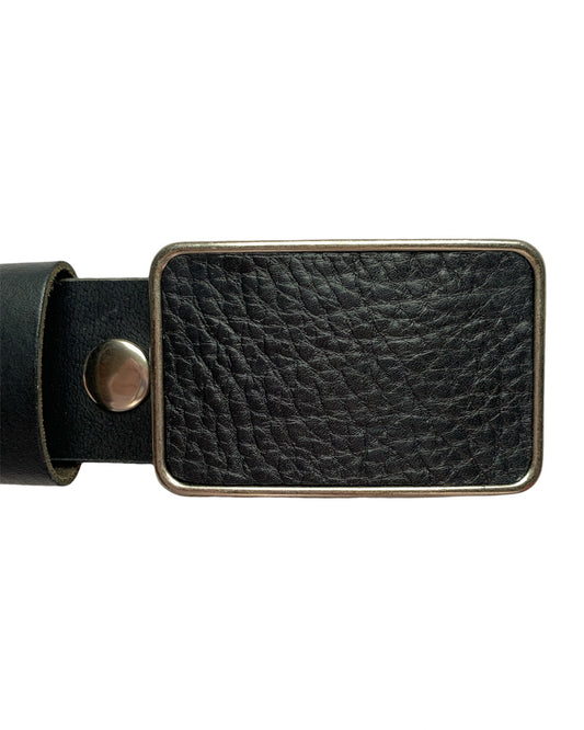 Black Pebbled Leather Rectangular Belt Buckle