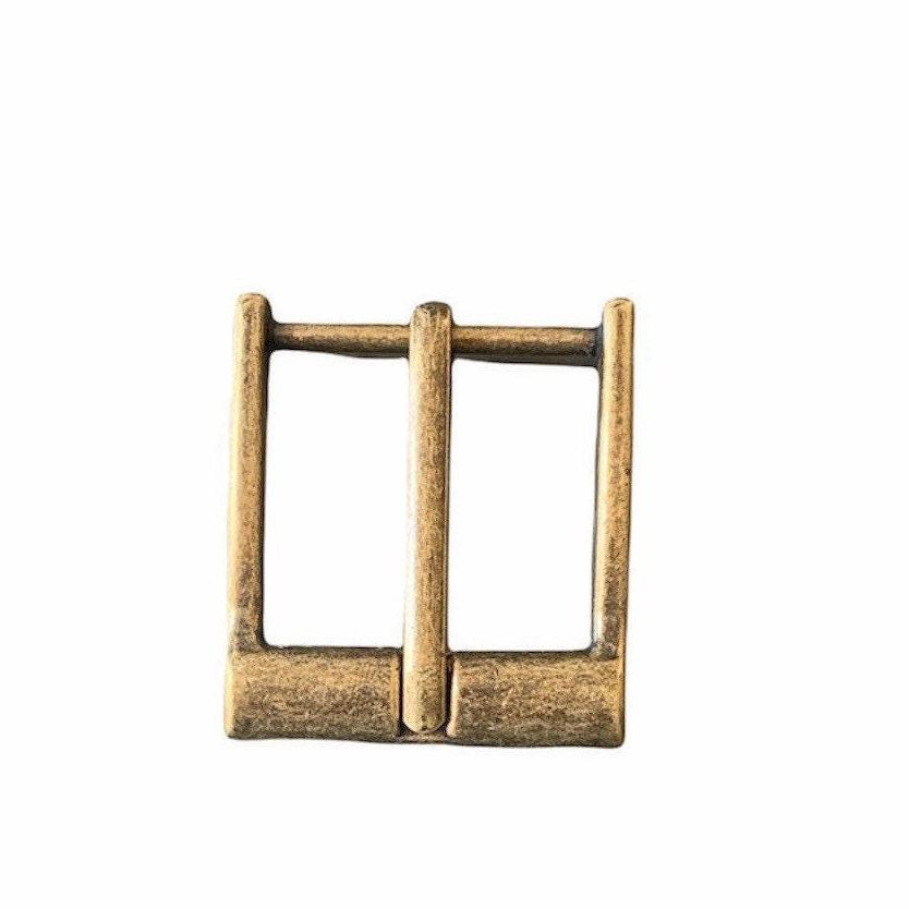 Heel Bar Buckle For Belt Up to 1.25 Inches Wide in Antique Brass Finish