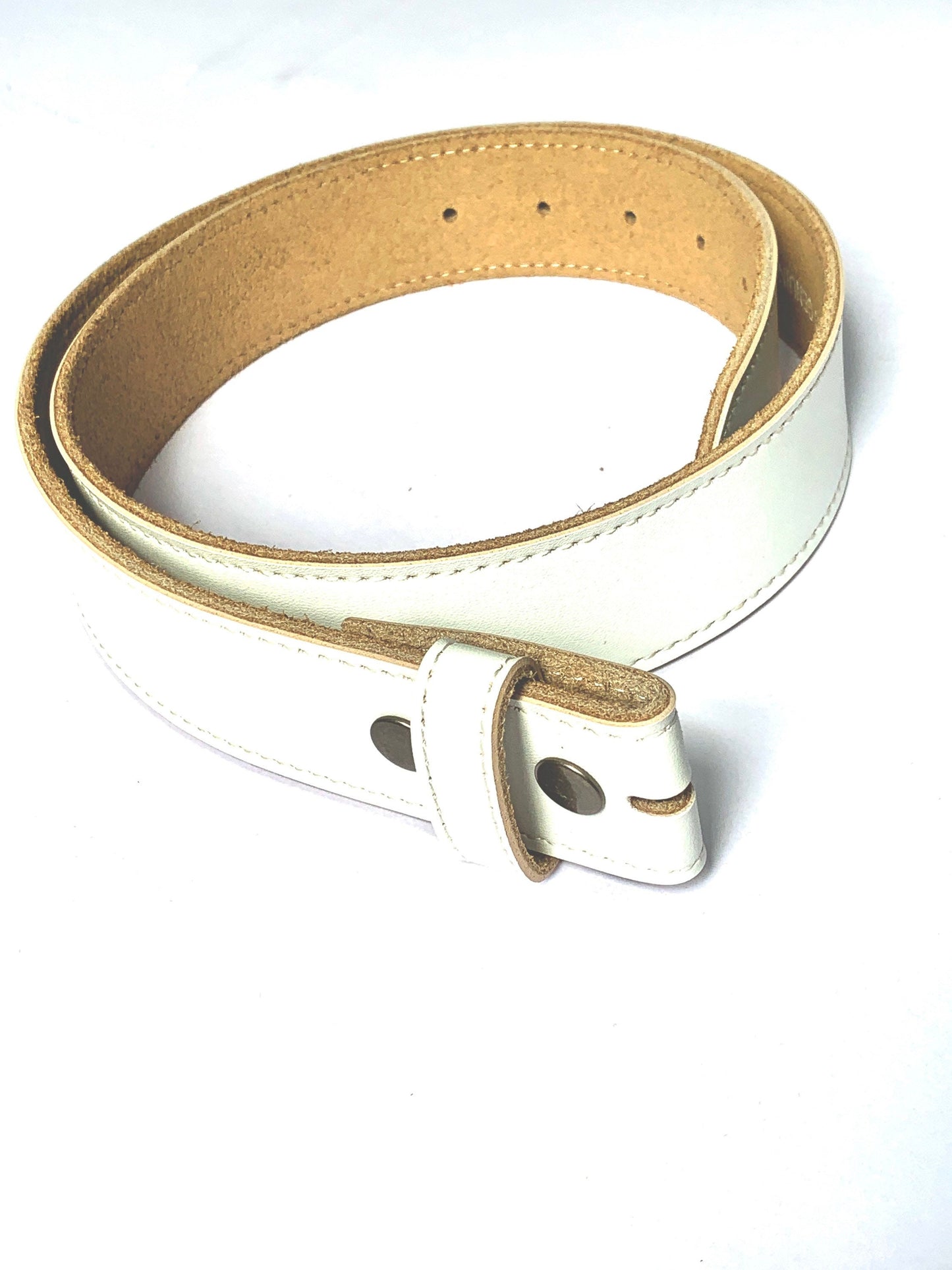 White Stitched Leather Belt Strap