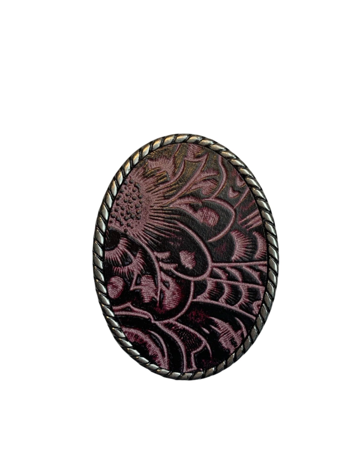 Plum Western Embossed Leather Belt Buckle