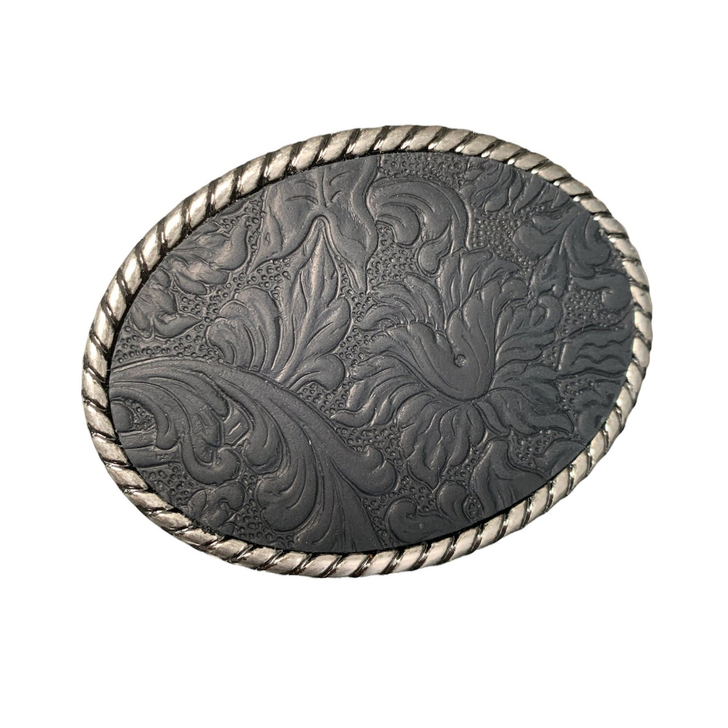 Black Embossed Leather Belt Buckle