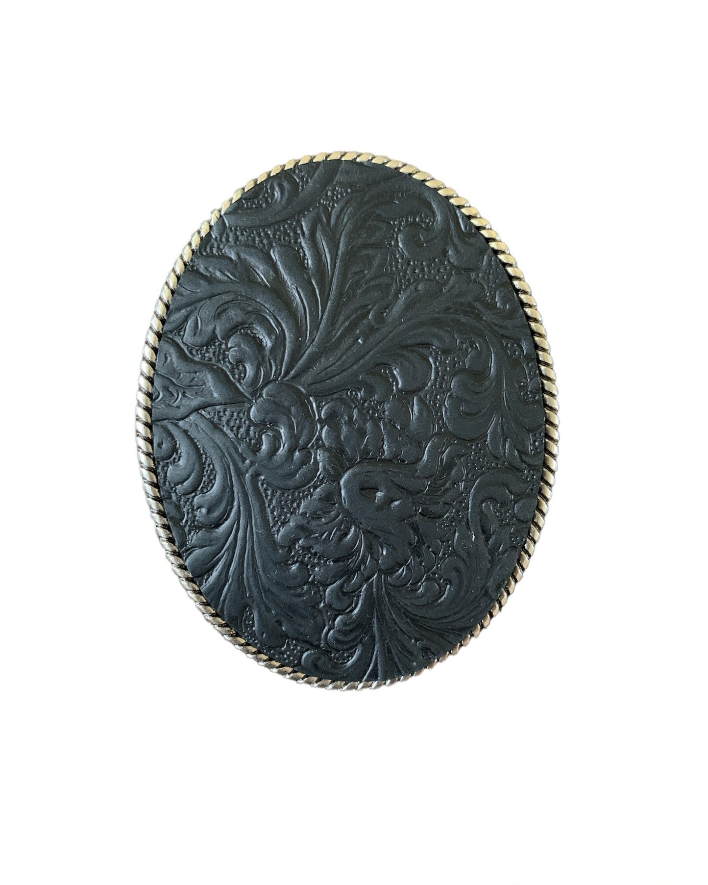 Large Black Embossed Leather Belt Buckle