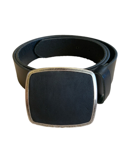 Rustic Black Genuine Leather Belt Buckle