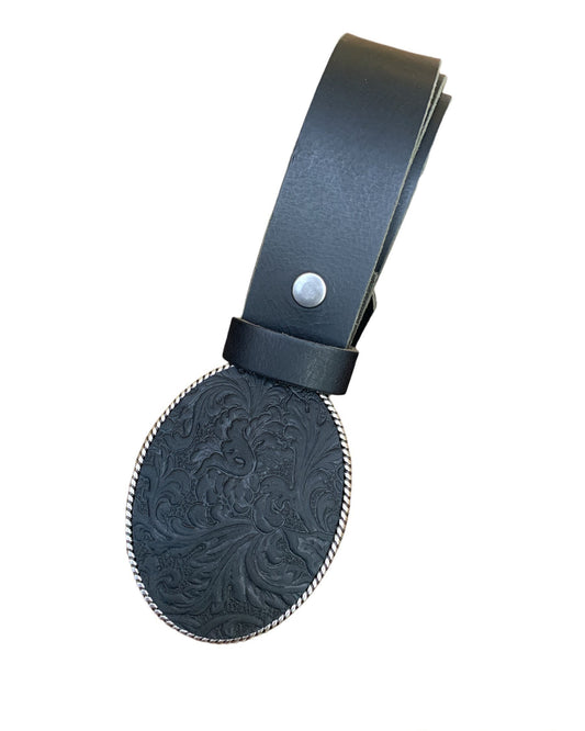 Large Black Embossed Leather Belt Buckle