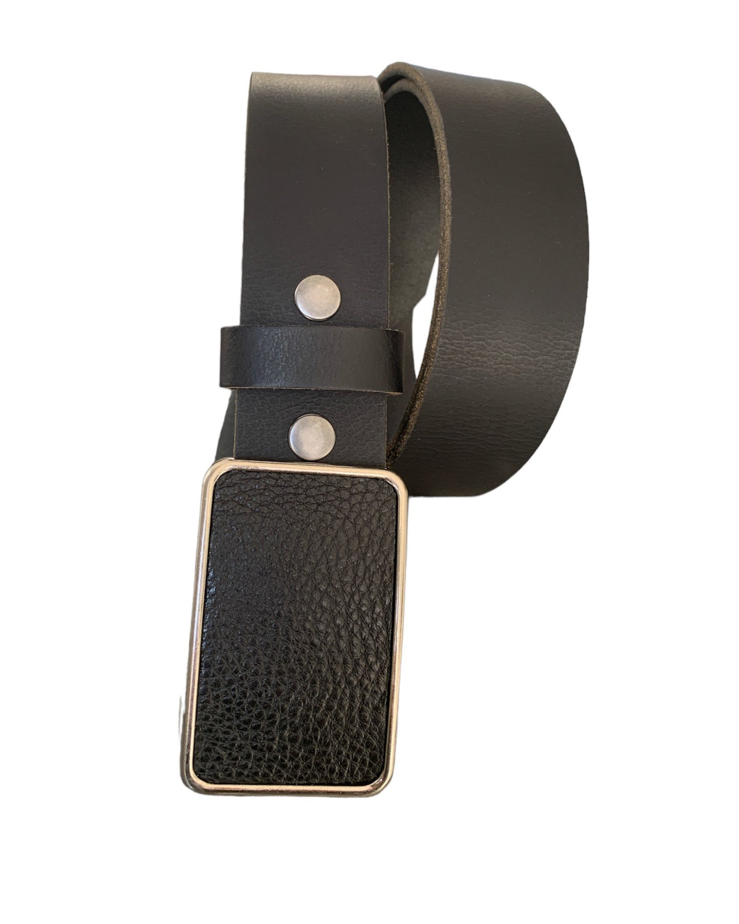 Black Pebbled Leather Rectangular Belt Buckle