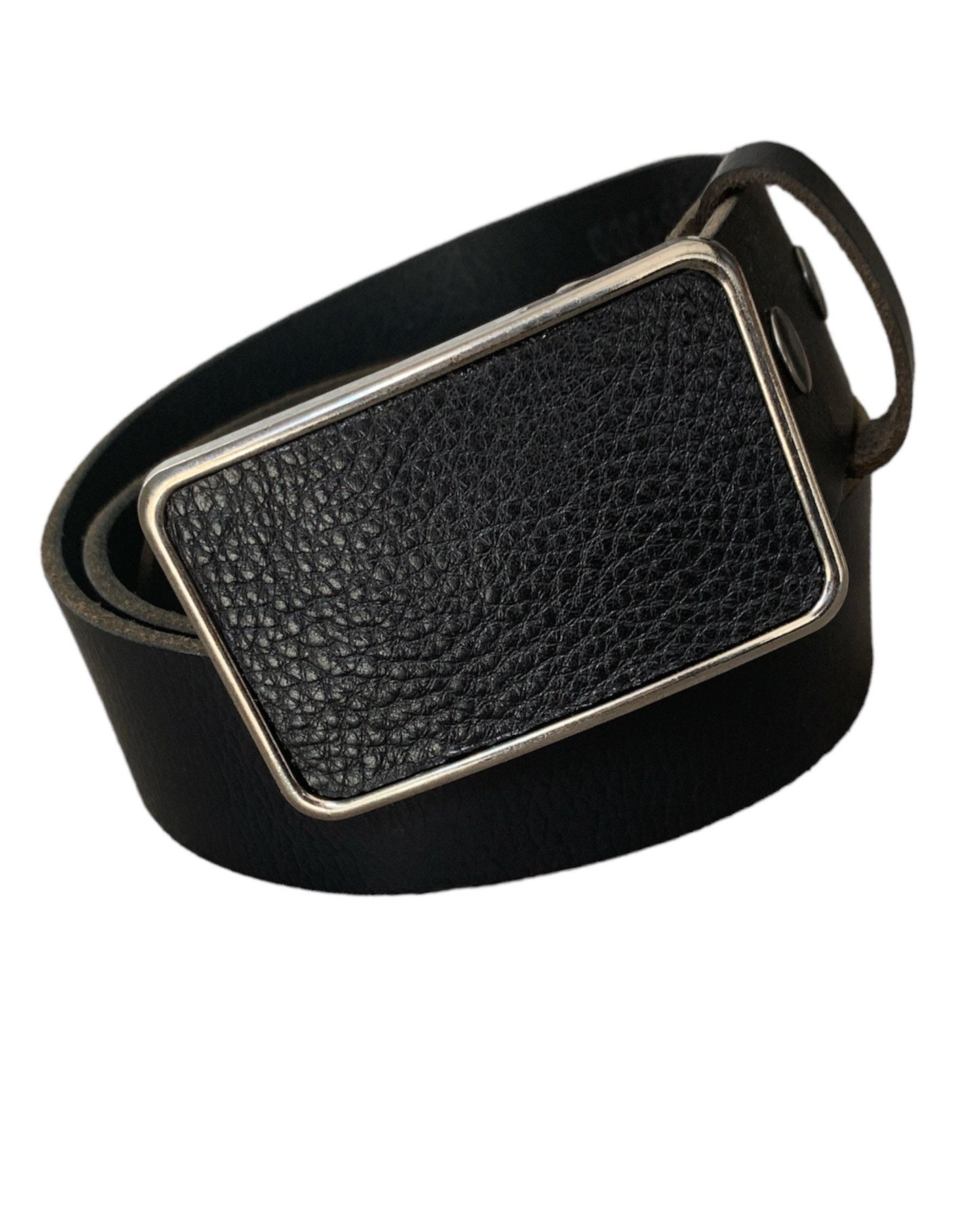 Black Pebbled Leather Rectangular Belt Buckle