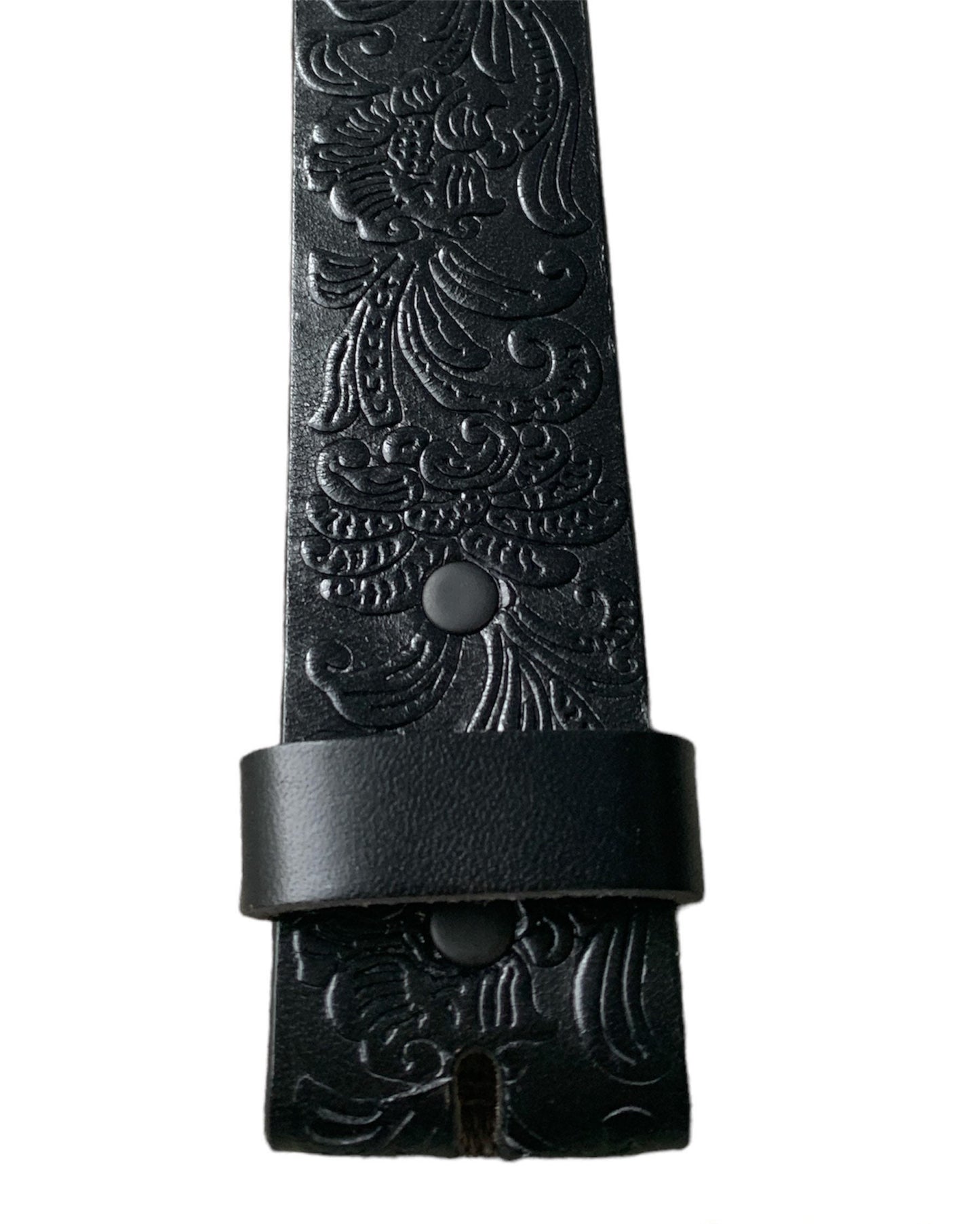 Black Western Embossed Leather No Buckle Belt