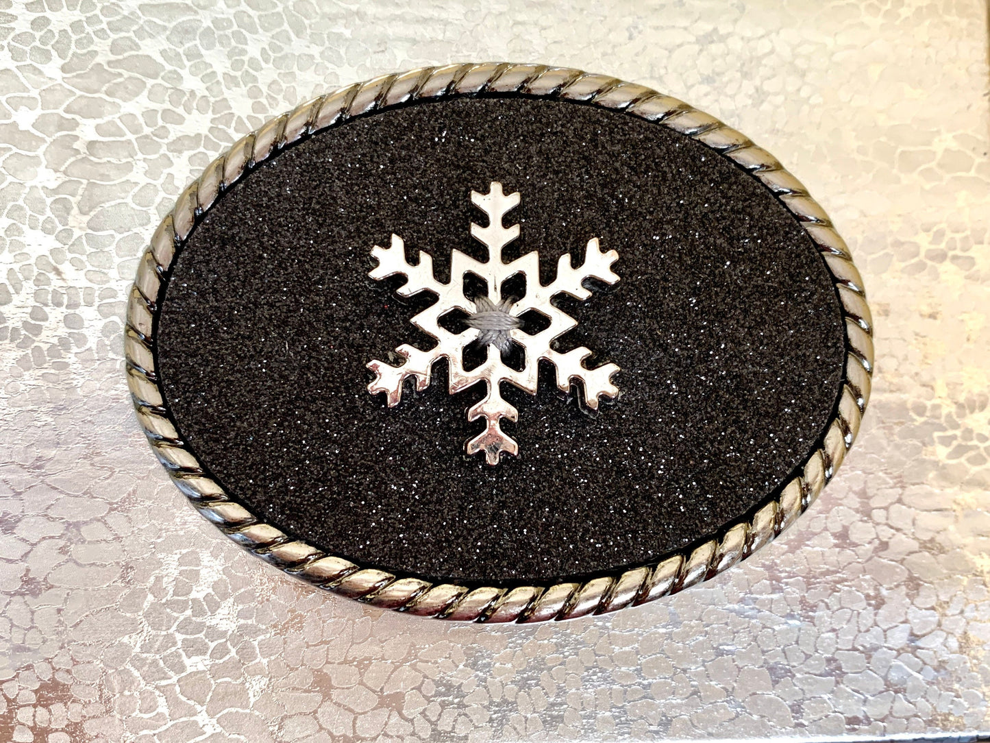 Snowflake Black Glitter Leather Belt Buckle