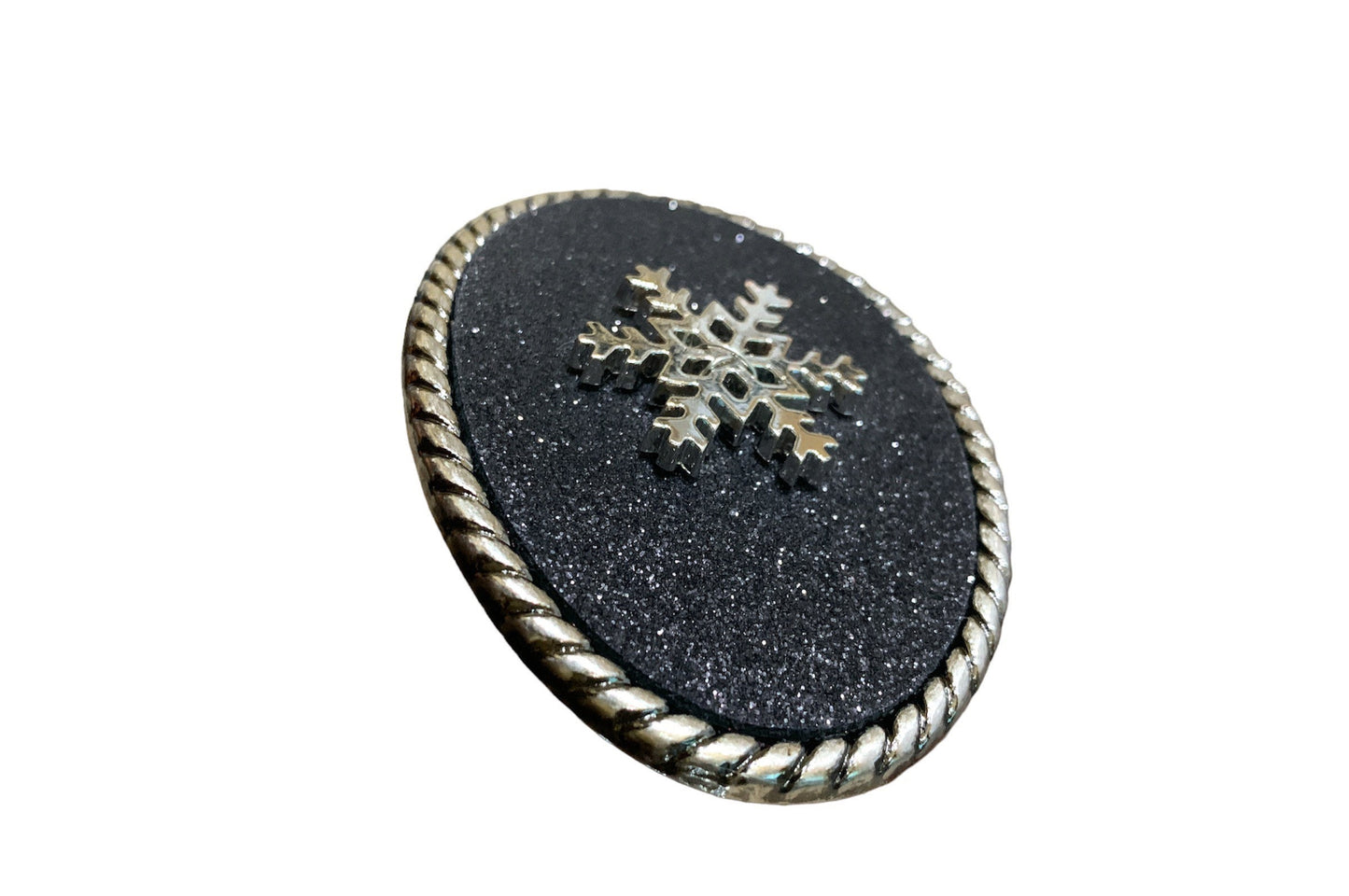 Snowflake Black Glitter Leather Belt Buckle