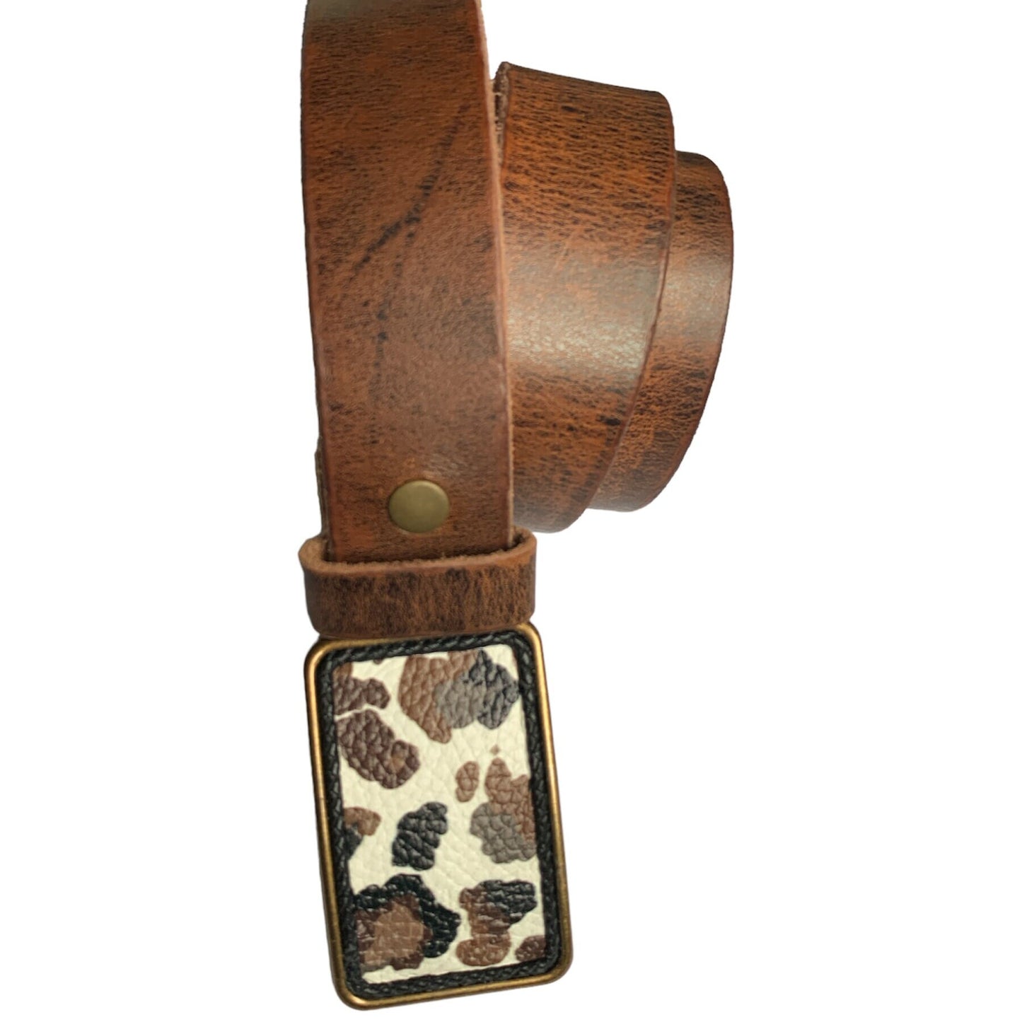 Cow Print Leather Belt Buckle