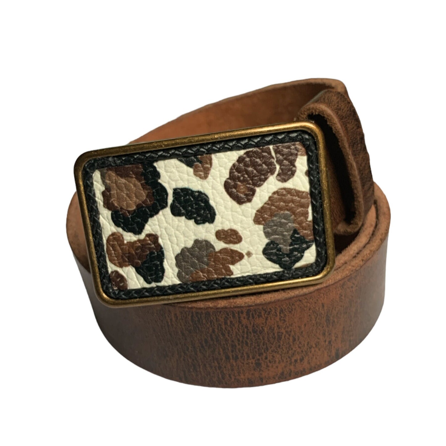 Cow Print Leather Belt Buckle