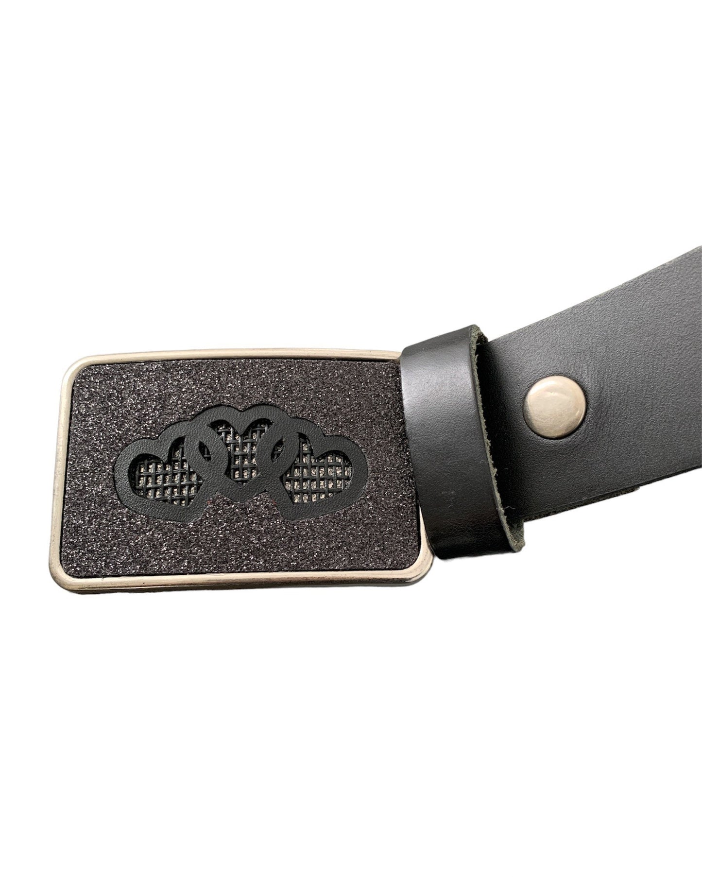 Three Hearts Interlocking in Black Glitter Belt Buckle