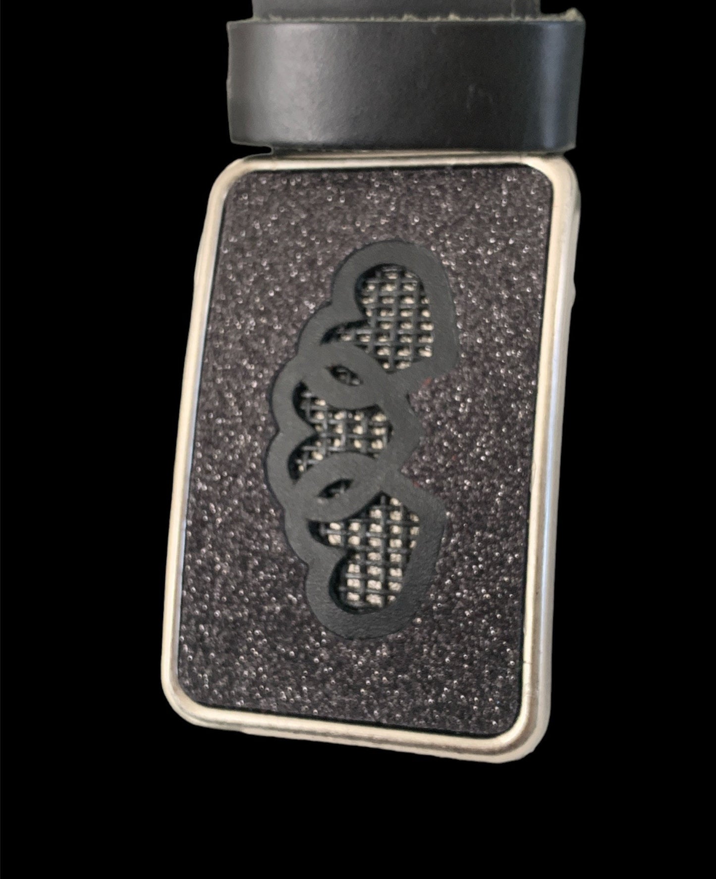 Three Hearts Interlocking in Black Glitter Belt Buckle