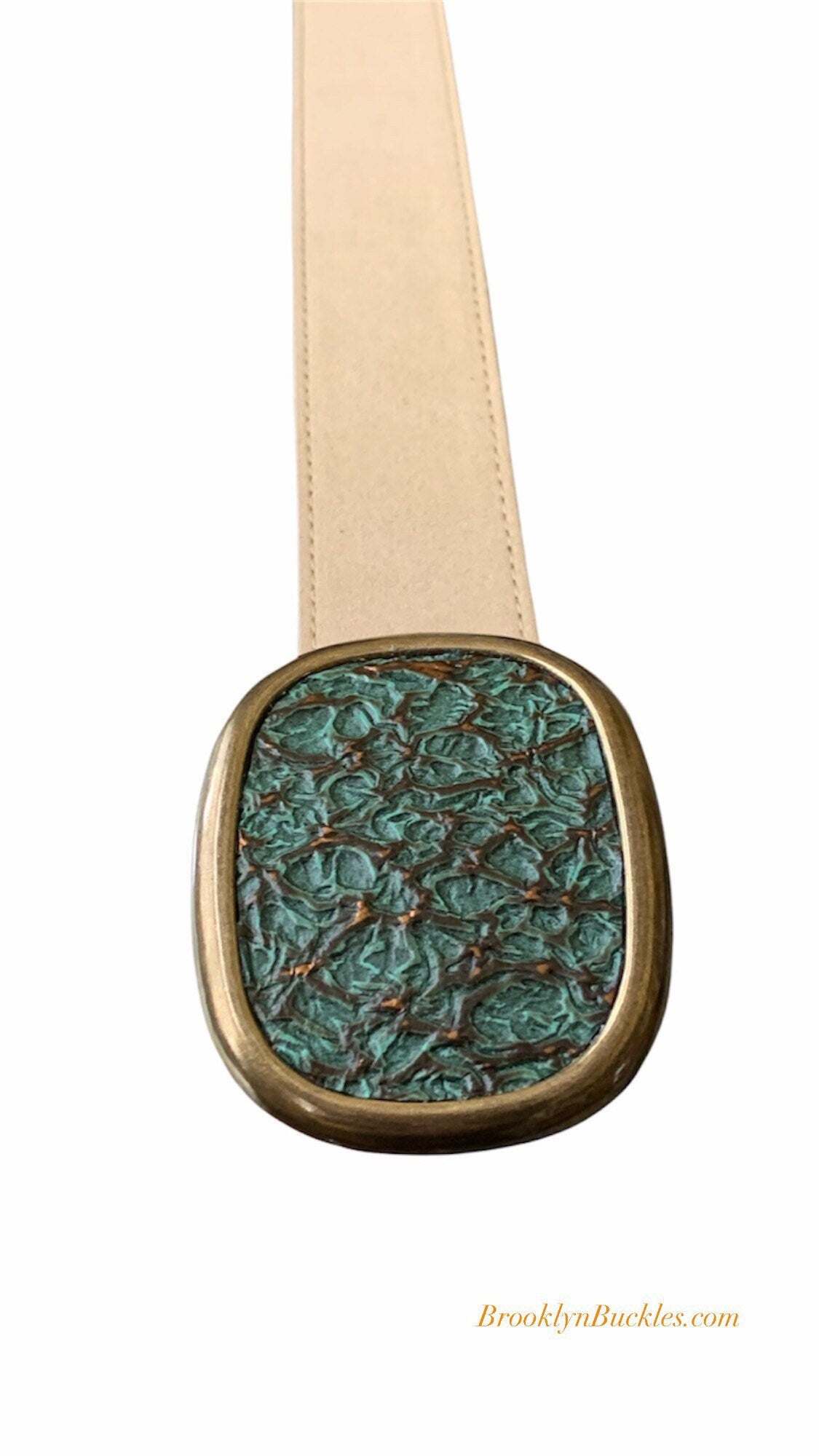 Turquoise Embossed Leather With Bronze Accents Belt Buckle