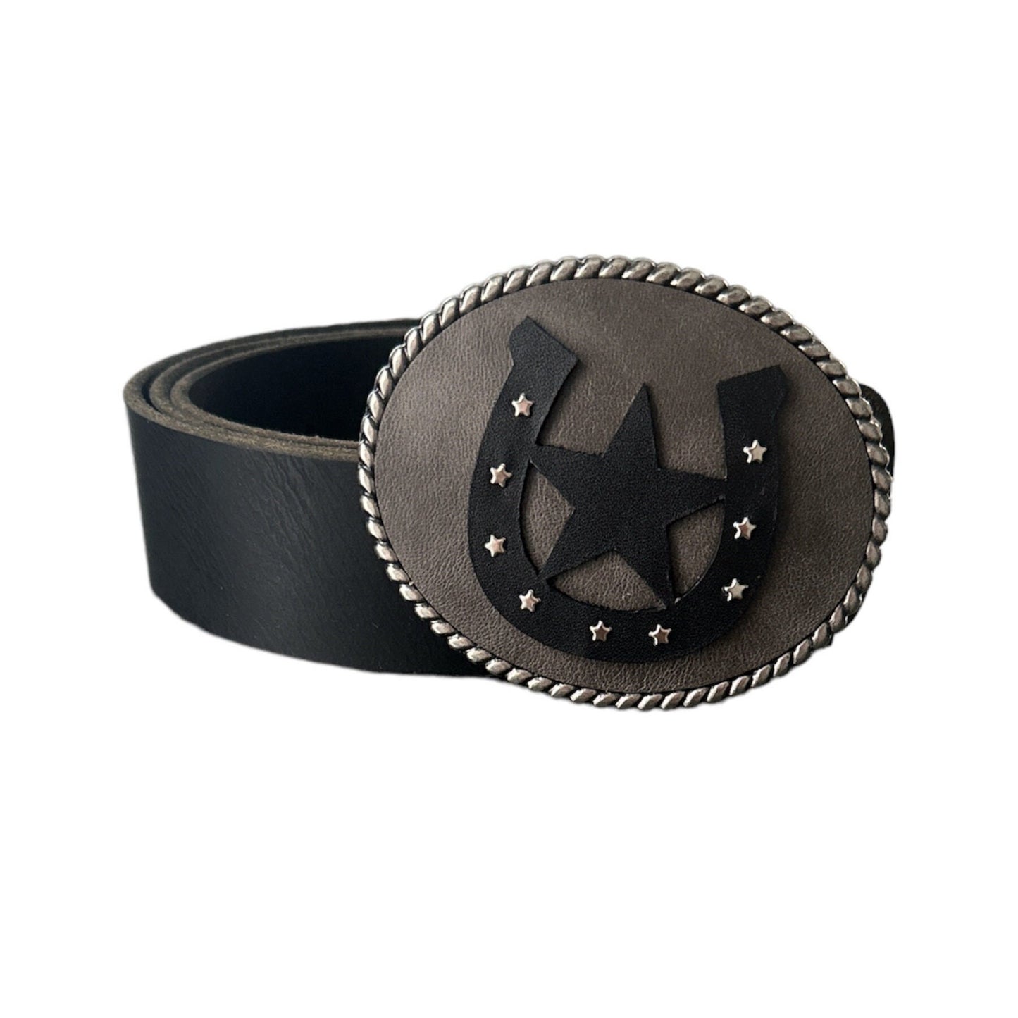 Horseshoe With Star Leather Belt Buckle