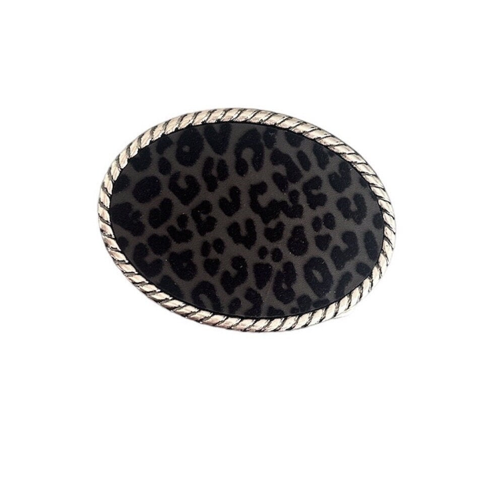 Black Leopard Leather Belt Buckle