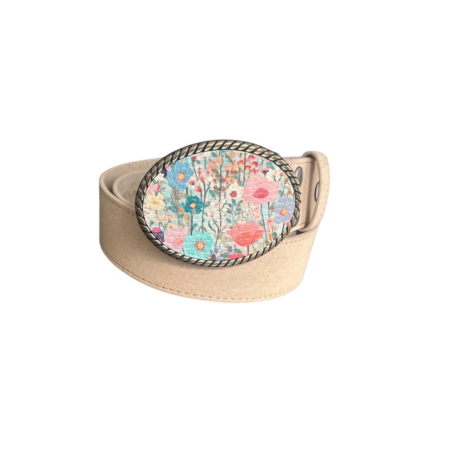 Watercolor Pastel Flowers Leather Belt Buckle