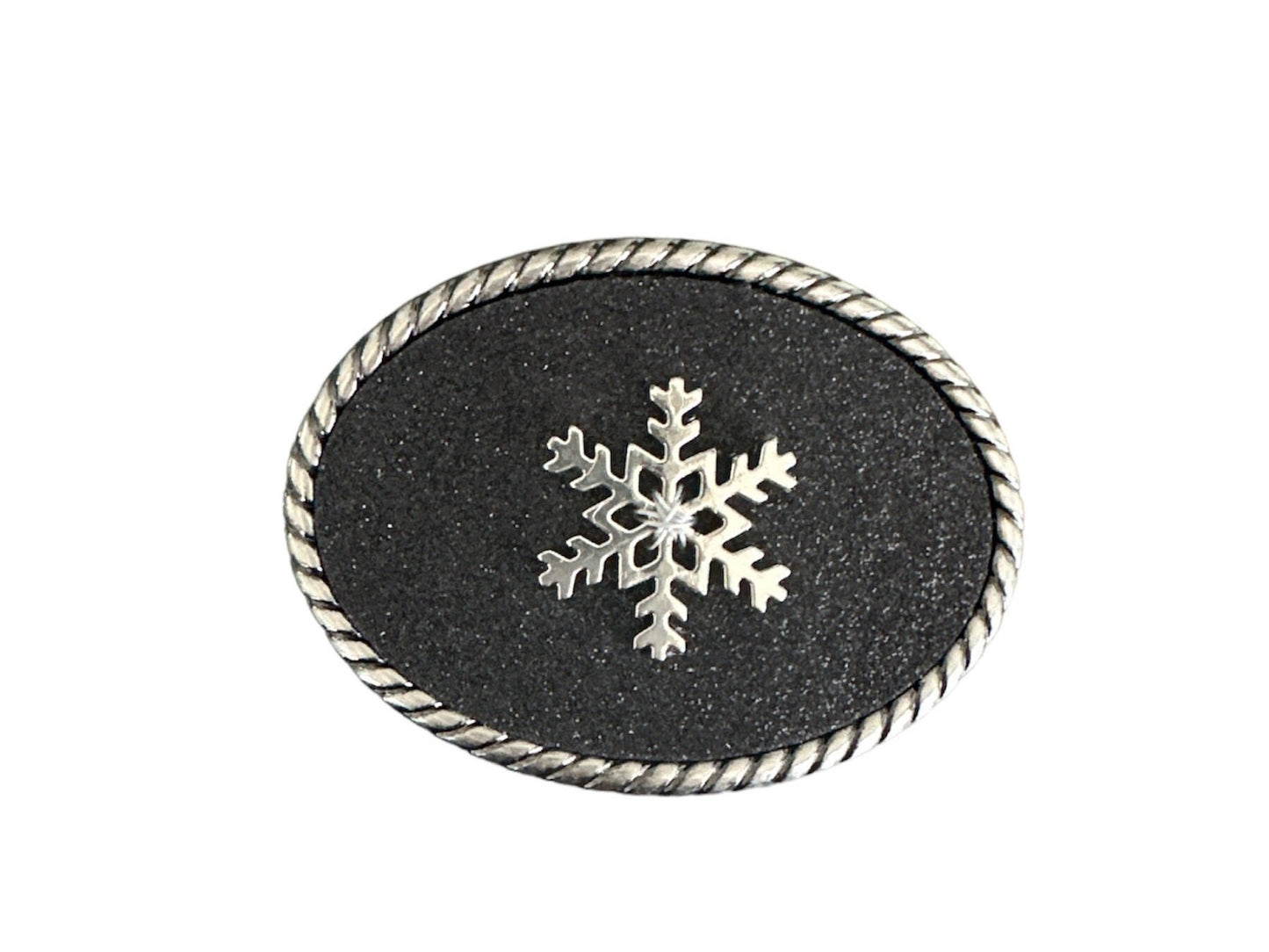 Snowflake Black Glitter Leather Belt Buckle