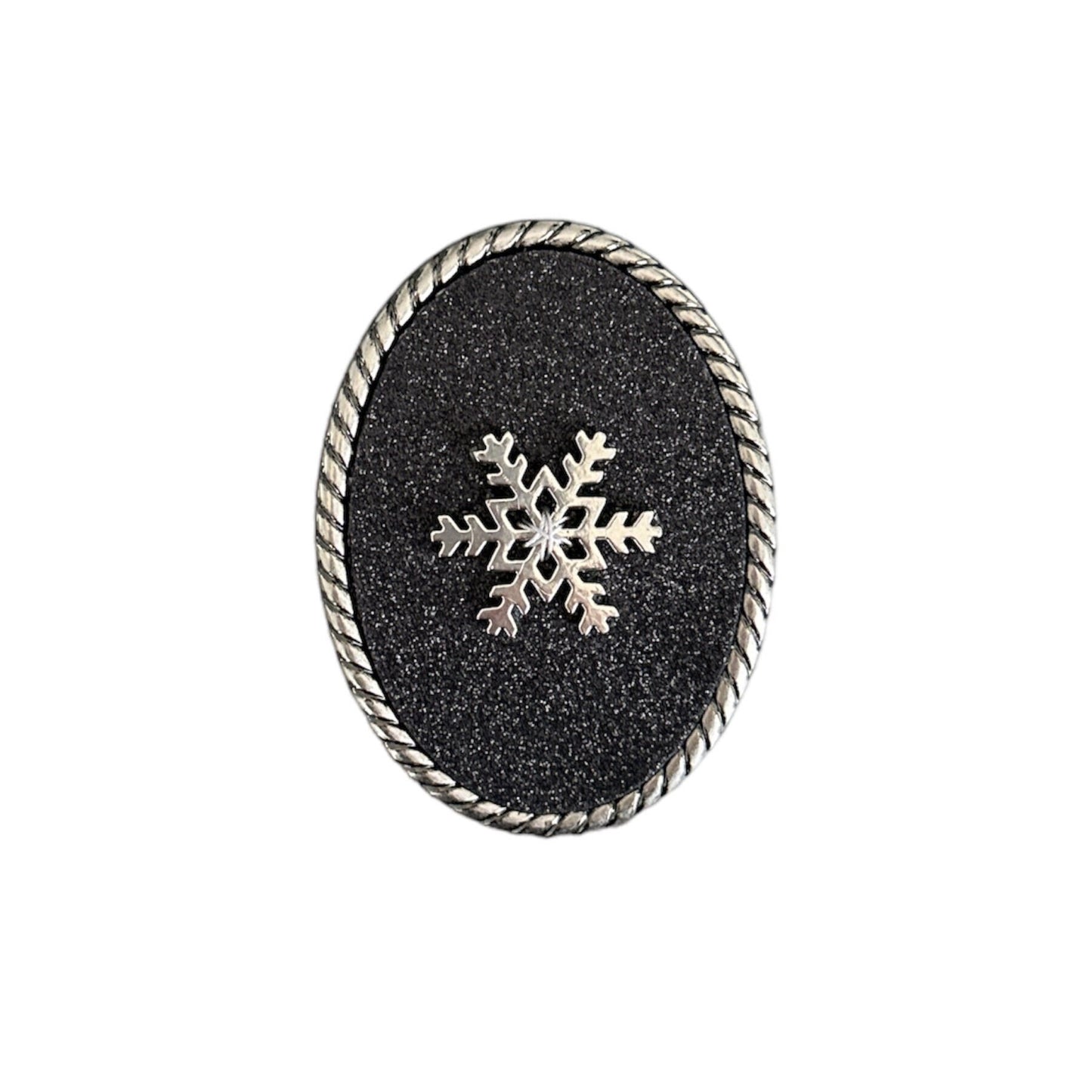 Snowflake Black Glitter Leather Belt Buckle