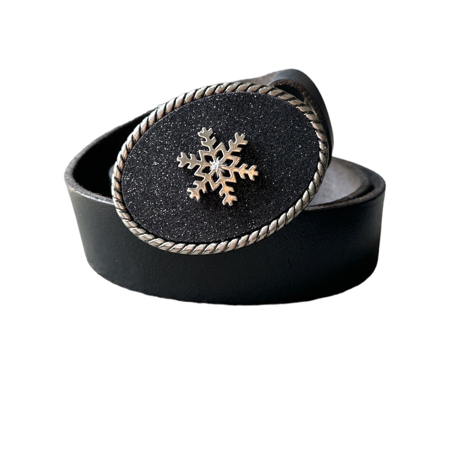Snowflake Black Glitter Leather Belt Buckle