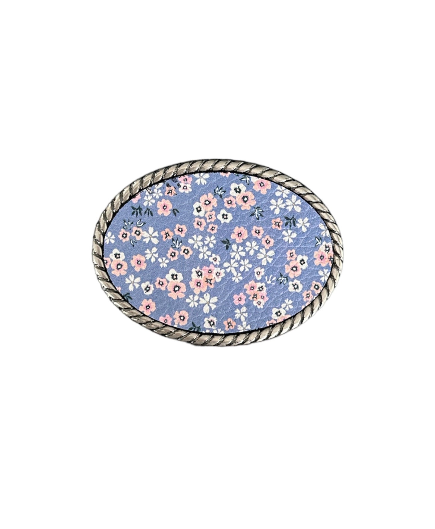 Periwinkle Floral Daisy Leather Belt Buckle