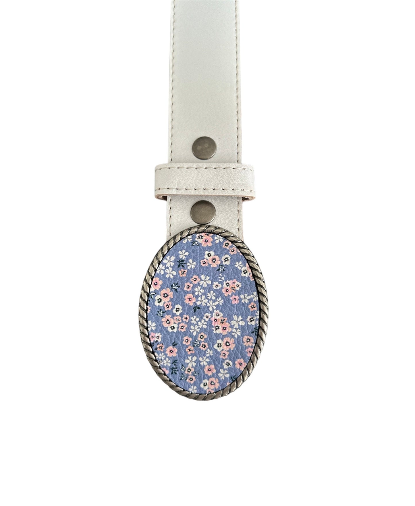 Periwinkle Floral Daisy Leather Belt Buckle