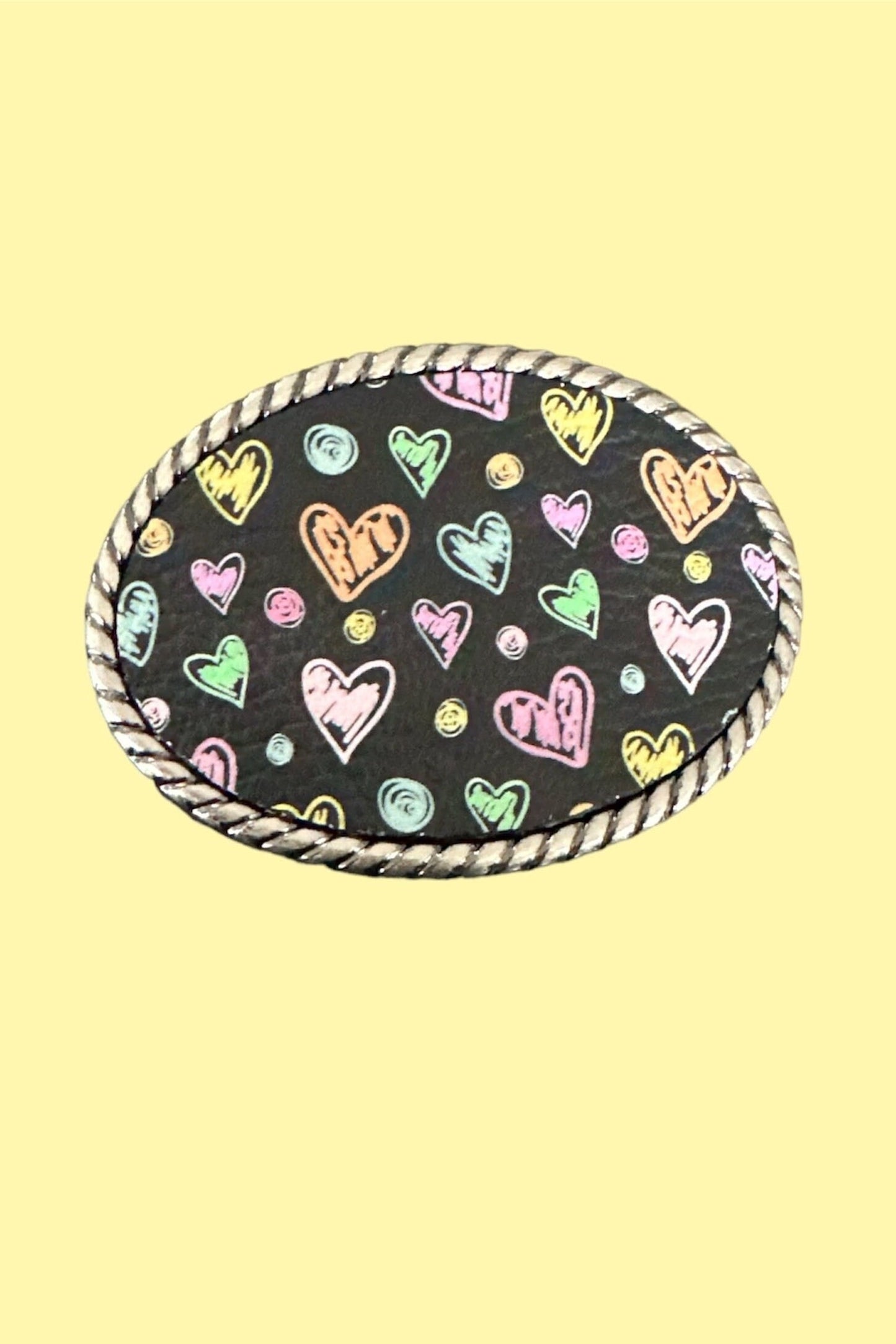 Colorful Hearts Leather Belt Buckle and Black Interchangeable Belt Set