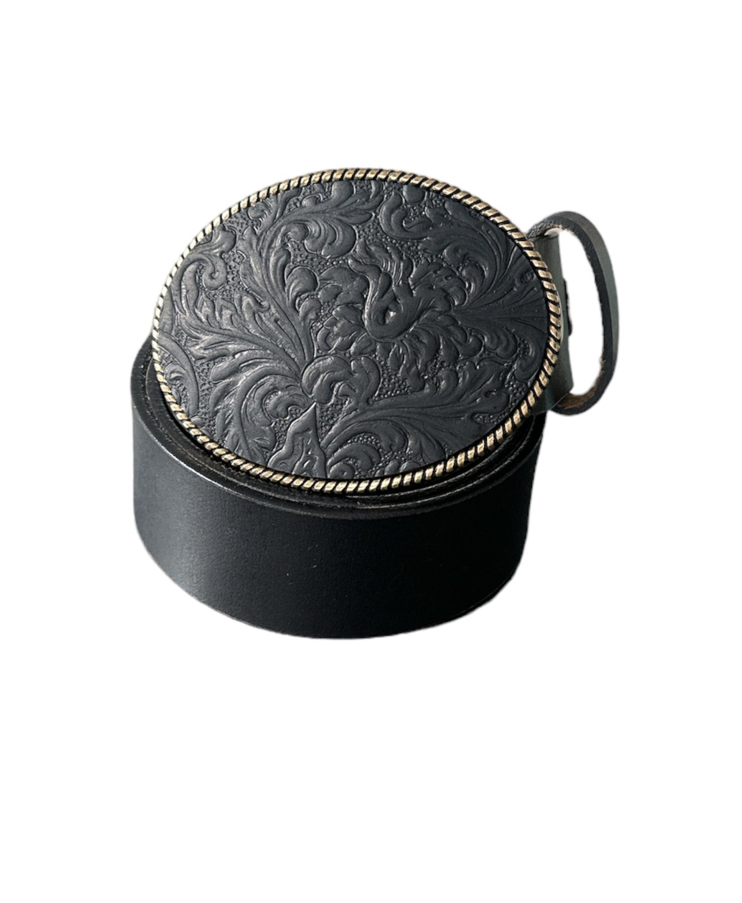 Large Black Embossed Leather Belt Buckle