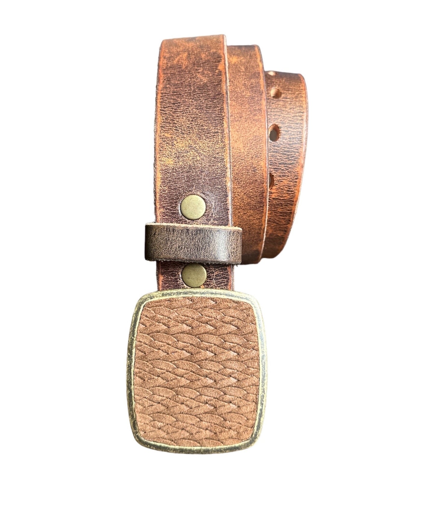 Brown Braided Leather Belt Buckle